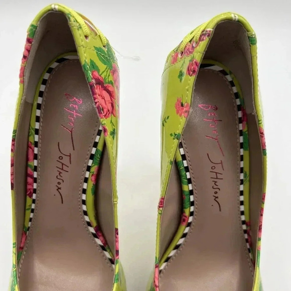 Betsey Johnson NEW Women 5M Floral Green High Heel Platform Pumps Lace Up Ribbon - Picture 7 of 15